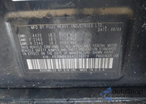 2010 Subaru Legacy 2.5I Limited из США, поврежденный, VIN 4S3BMBK66A3219328